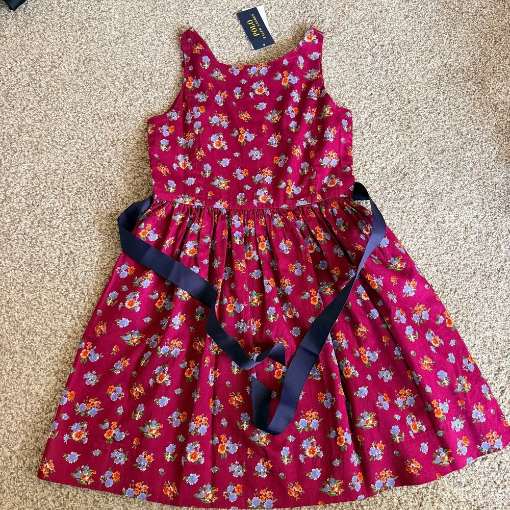 Polo Ralph Lauren Dress Girls Floral Cotton Sateen Size 12 New with Tags Maroon